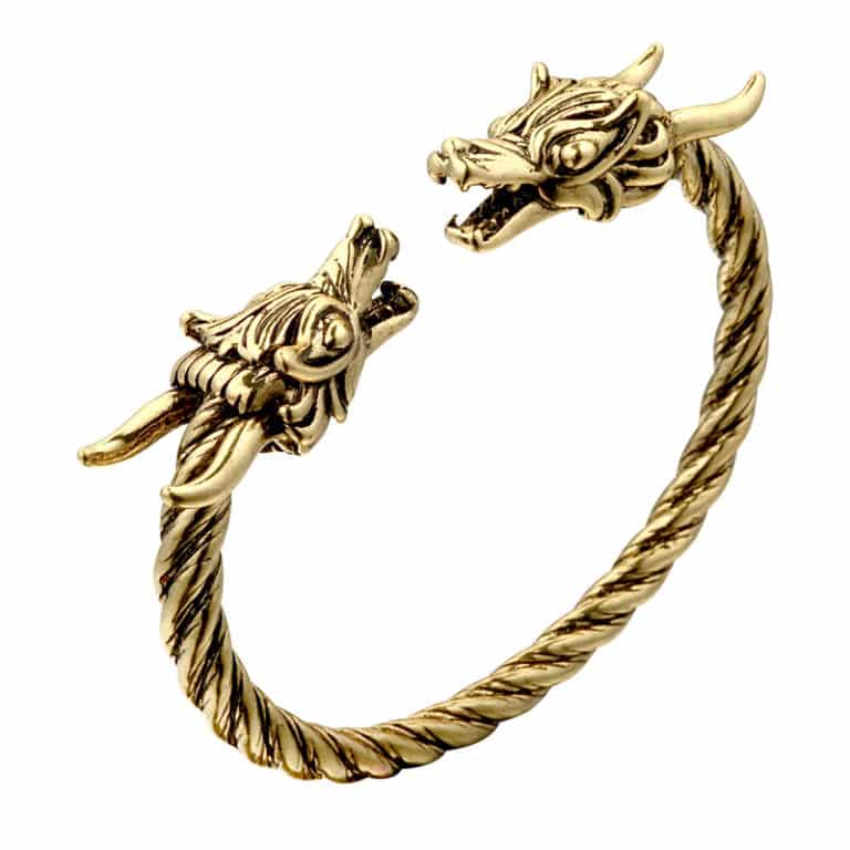 Bracelet Jonc Ancien Avec Têtes De Dragons - Longueur 20 Cm - Alliage Métal - Occasion, Oxydation à Nettoyer